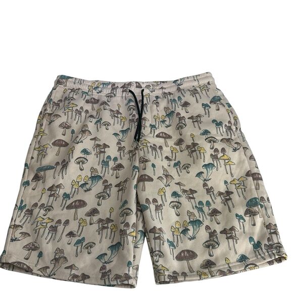 public record Pull on Drawstring Bermuda mushroom print Pockets shorts Size XL - Picture 1 of 8